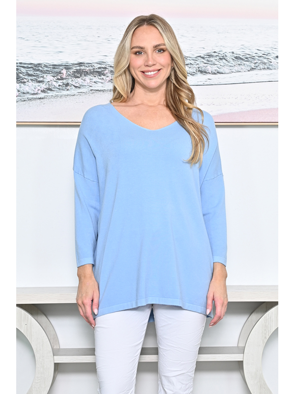 Cali + Co Button At Back V-Neck Knit Top