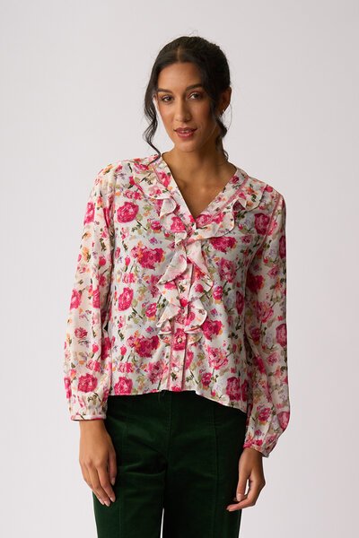 Memo Ruffle & Lace Trim Blouse-shop-by-style-Hello Cyril.