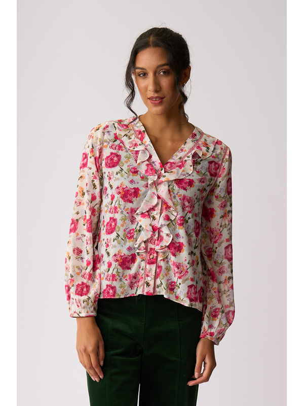 Memo Ruffle & Lace Trim Blouse