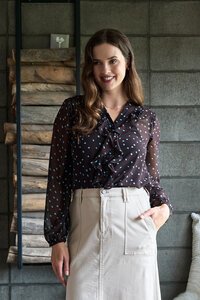 Memo Ruffle & Lace Trim Blouse