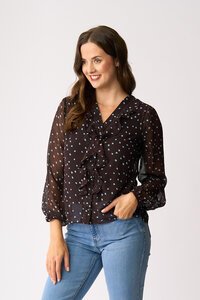 Memo Ruffle & Lace Trim Blouse