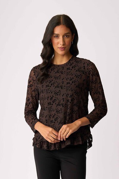 Foil Flocked Ruffle Hem Top-4.3.26-Hello Cyril.