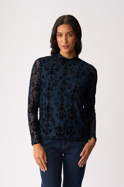Foil Long Sleeve Polo Neck Top-shop-by-style-Hello Cyril.