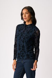 Foil Long Sleeve Polo Neck Top