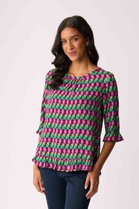 Foil Gathered Scoop Hem Top