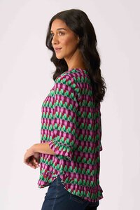 Foil Gathered Scoop Hem Top