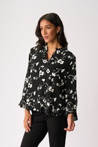 Foil Ruffle Neck Scoop Hem Top