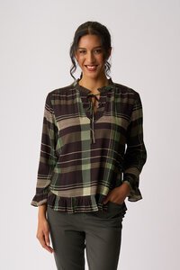 Foil Ruffle Neck Scoop Hem Top