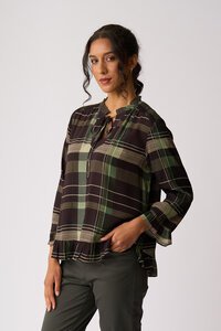 Foil Ruffle Neck Scoop Hem Top