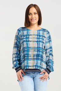 Zafina Havana Ocean Plaid  Top