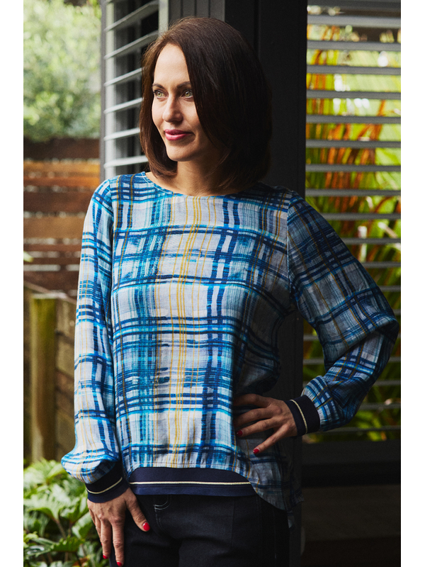 Zafina Havana Ocean Plaid  Top