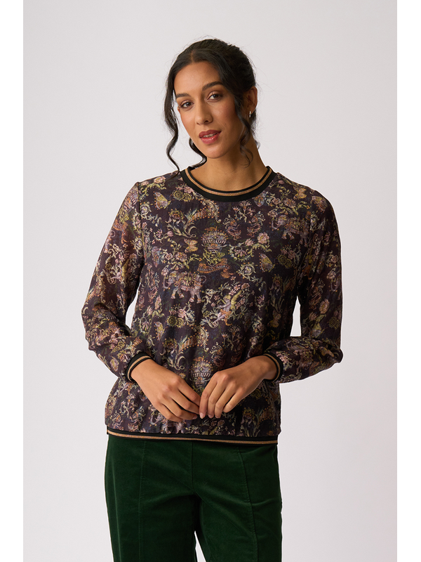 Memo Sheer Sleeve Rib Detail Top