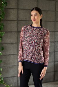 Memo Sheer Sleeve Rib Detail Top