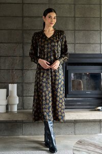 Foil Shirred Shoulder Dress