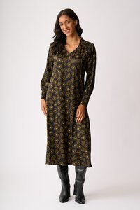 Foil Shirred Shoulder Dress