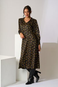 Foil Shirred Shoulder Dress