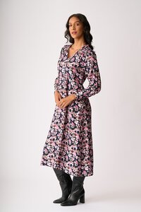 Foil Shirred Shoulder Dress