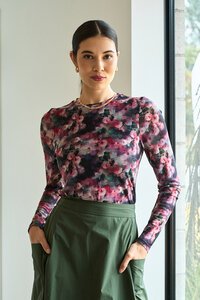 Foil Mesh Crew Neck Top