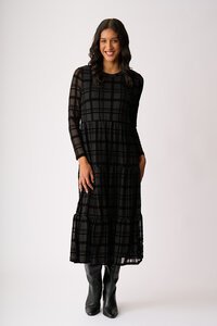 Foil Long Sleeve Tiered Hem Dress