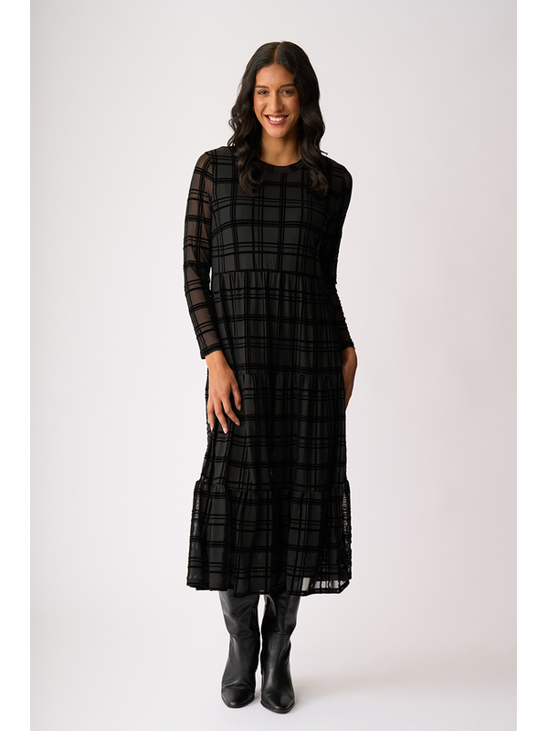 Foil Long Sleeve Tiered Hem Dress