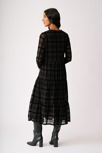 Foil Long Sleeve Tiered Hem Dress