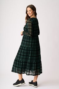 Foil Long Sleeve Tiered Hem Dress