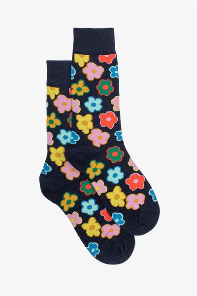 Antler Navy Retro Flower Sock-hc-new-Hello Cyril.