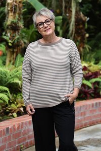 White On Black Stripe Crew