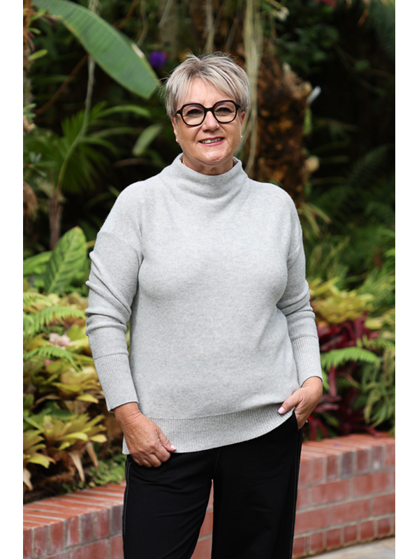 White On Black Funnel Neck Jumper