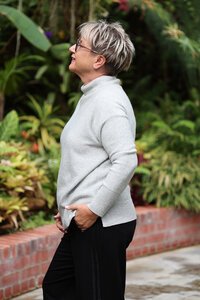 White On Black Funnel Neck Jumper