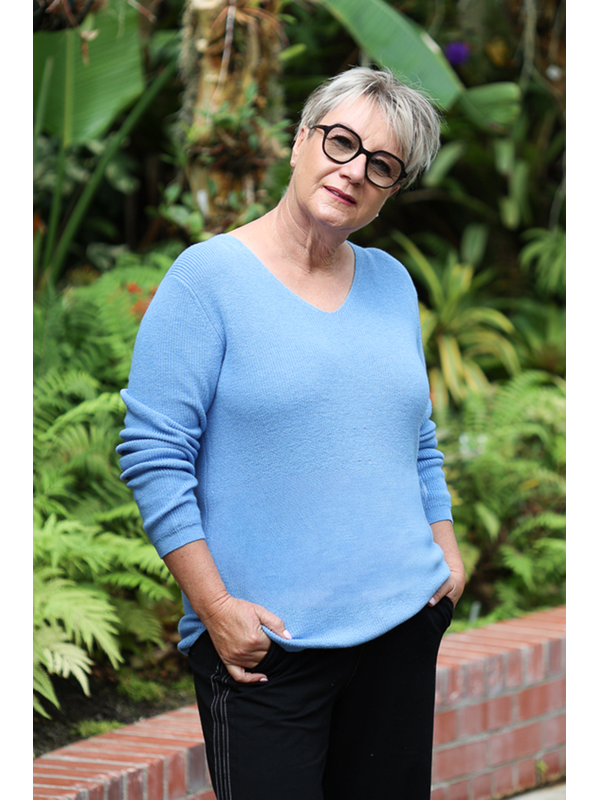 White On Black V Neck Jumper