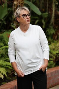 White On Black V Rouche Side Top