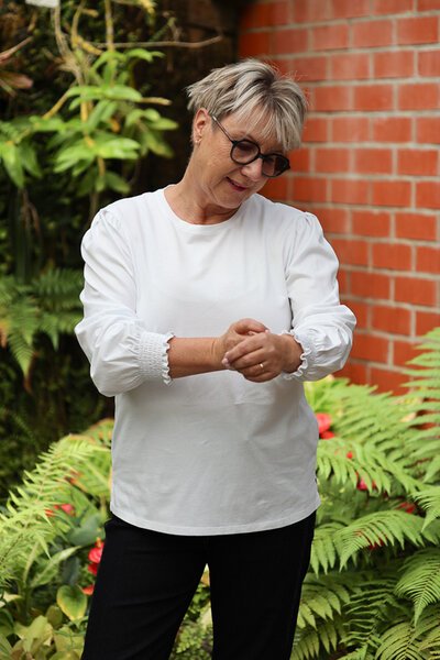 White On Black Shirred Sleeve Top-20.3.26-Hello Cyril.