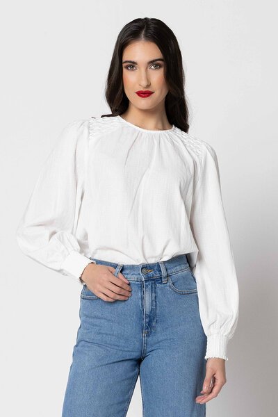 Seeking Lola Textured White Honeycomb Blouse-10.4.26-Hello Cyril.