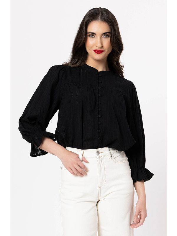 Seeking Lola Black Textured Celia Blouse