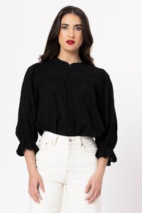 Seeking Lola Black Textured Celia Blouse
