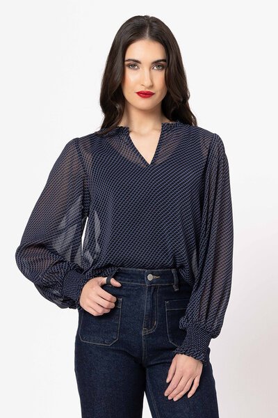 Leila + Luca Blue Wave LS Movement Blouse-hc-new-Hello Cyril.