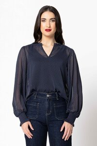 Leila + Luca Blue Wave LS Movement Blouse