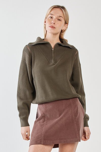 Sass Esti Pointelle Zip Up Knit-hc-new-Hello Cyril.