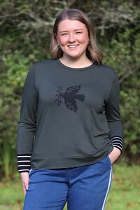 Foil Bird With Twig Stripe Cuff Top