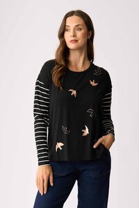 Foil Metallic Birds Drop Shoulder Top