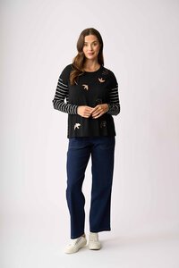 Foil Metallic Birds Drop Shoulder Top