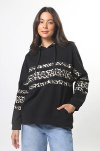 Stella + Gemma Newport Black Leopard Icon Stripe Hoodie