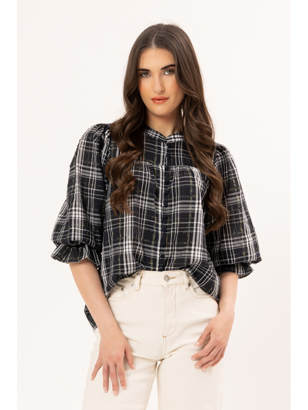 Seeking Lola Blue Check Celia Blouse