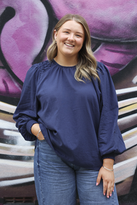 Seeking Lola Ink Stripe Honeycomb Blouse