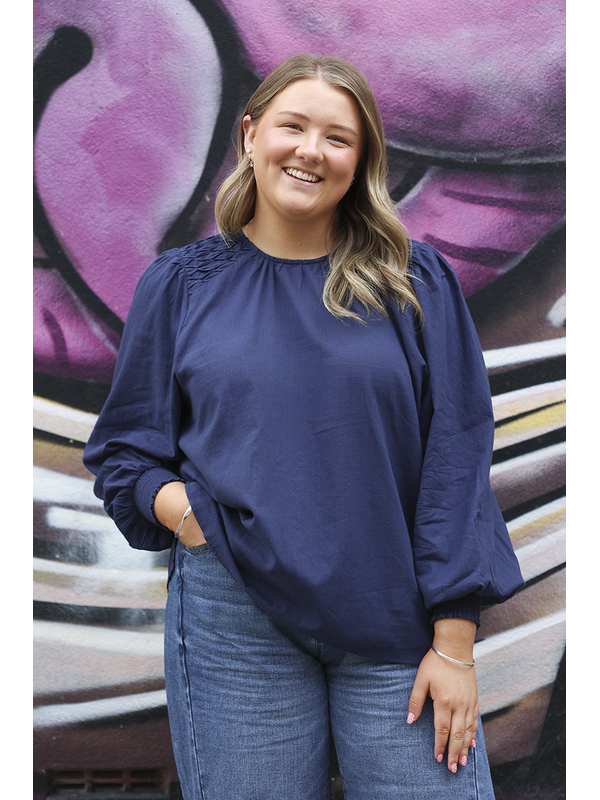 Seeking Lola Ink Stripe Honeycomb Blouse