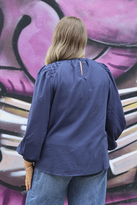 Seeking Lola Ink Stripe Honeycomb Blouse