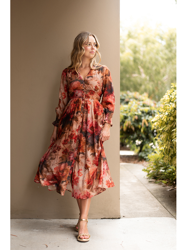 Fria The Label Vintage Peony Button Through Dress