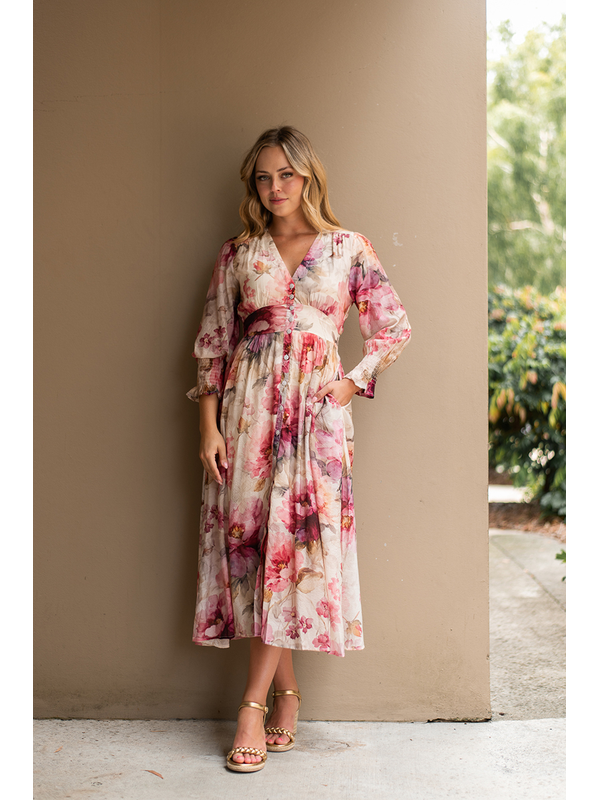 Fria The Label Vintage Peony Button Through Dress