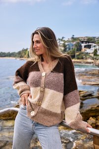 Worthier Earth Mix Wool Blend Gold Button Cardigan 